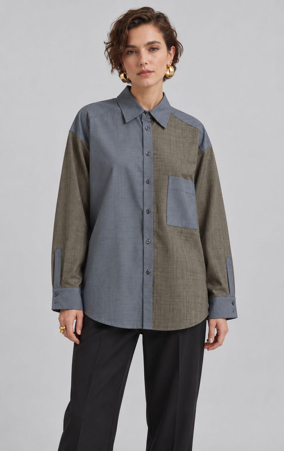 Camisa Sudestada Gris / Cuadros oliva